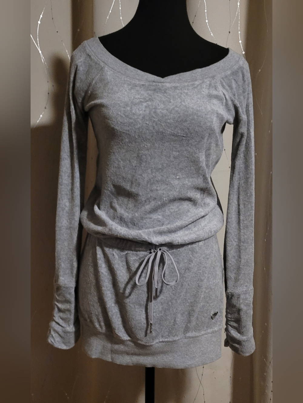 ​Vintage Y2K Juicy Couture Grey Terry Cloth Drop Waist Mini Dress P Size